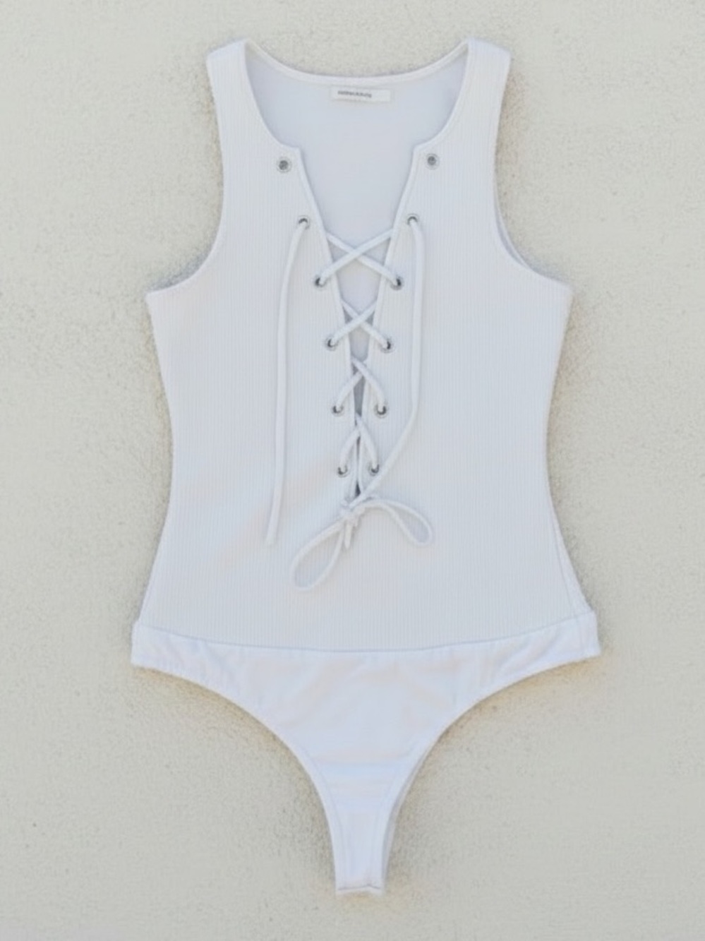 ⚡️Tularosa•White Ribbed•Front Tie Lace-Up Bodysuit